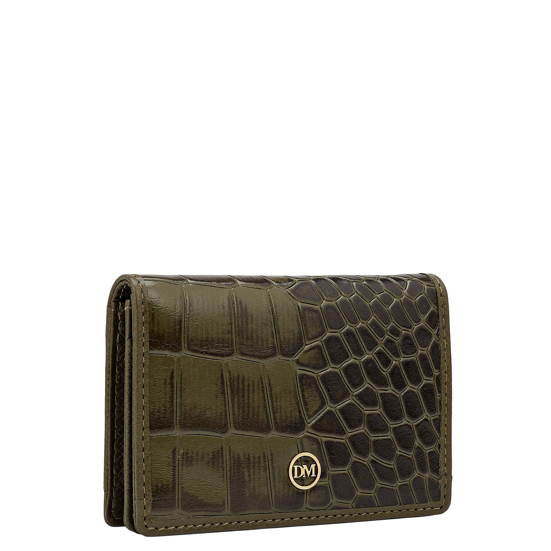 Croco Leather Card Case - Military Green