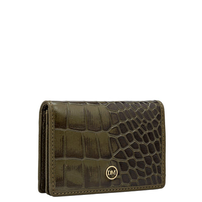 Croco Leather Card Case - Military Green