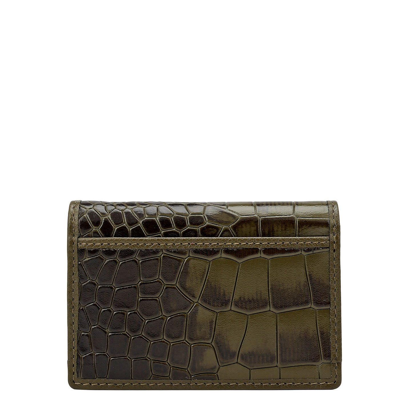 Croco Leather Card Case - Military Green