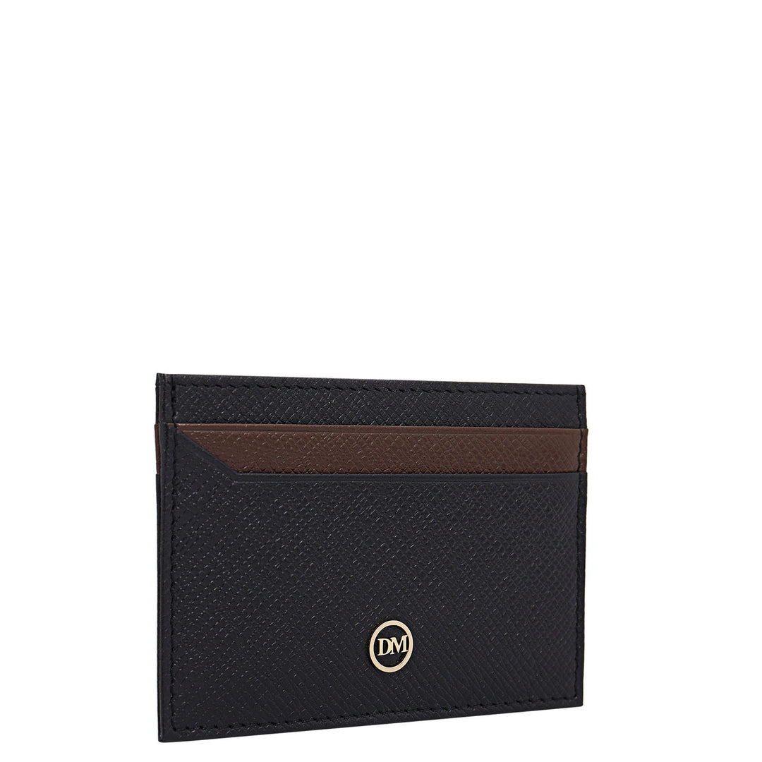 4 Slots Saffiano Leather Card Case - Black