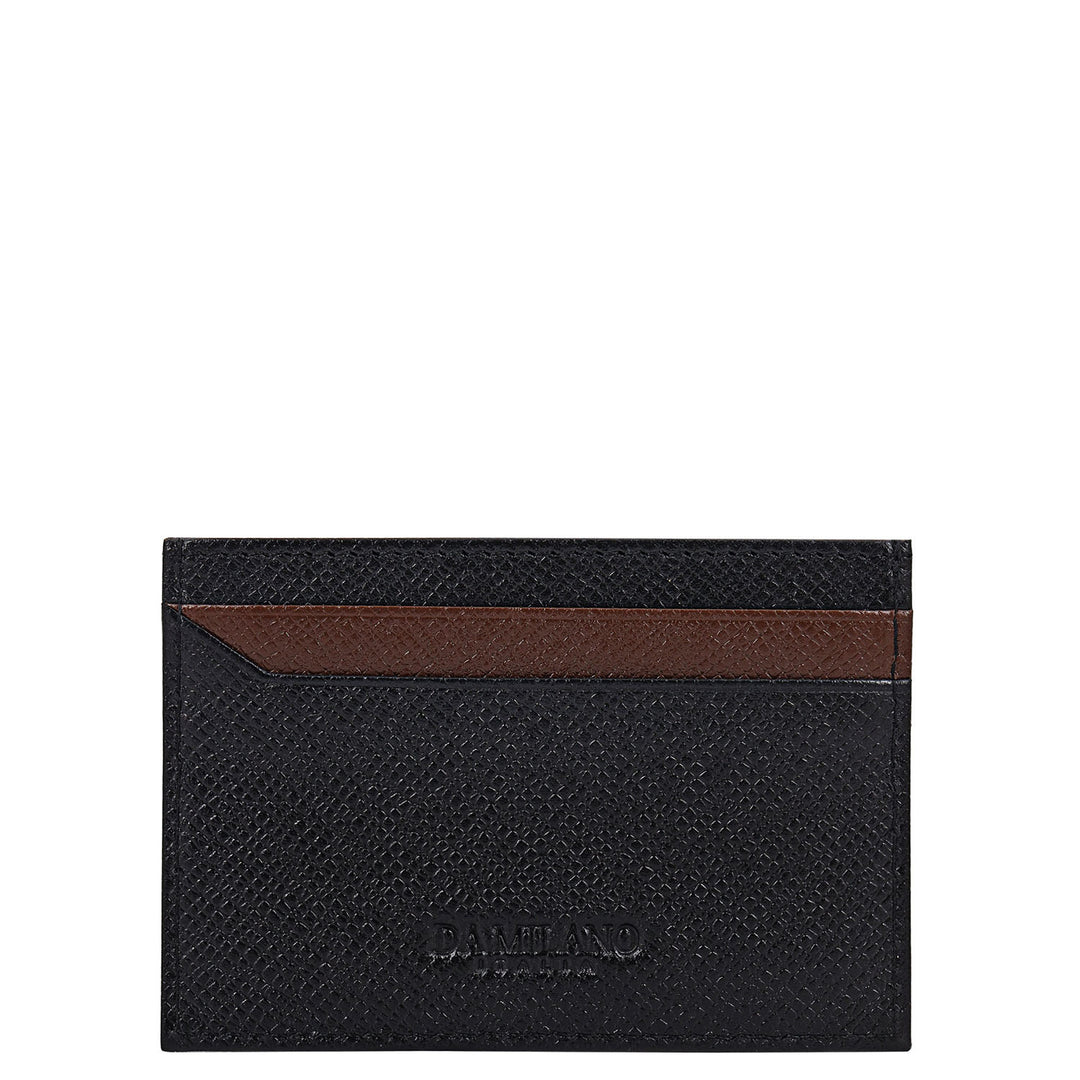 4 Slots Saffiano Leather Card Case - Black