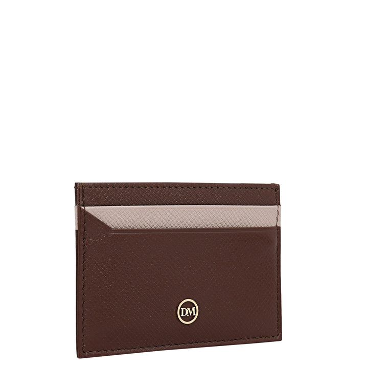 4 Slots Saffiano Leather Card Case - Walnut