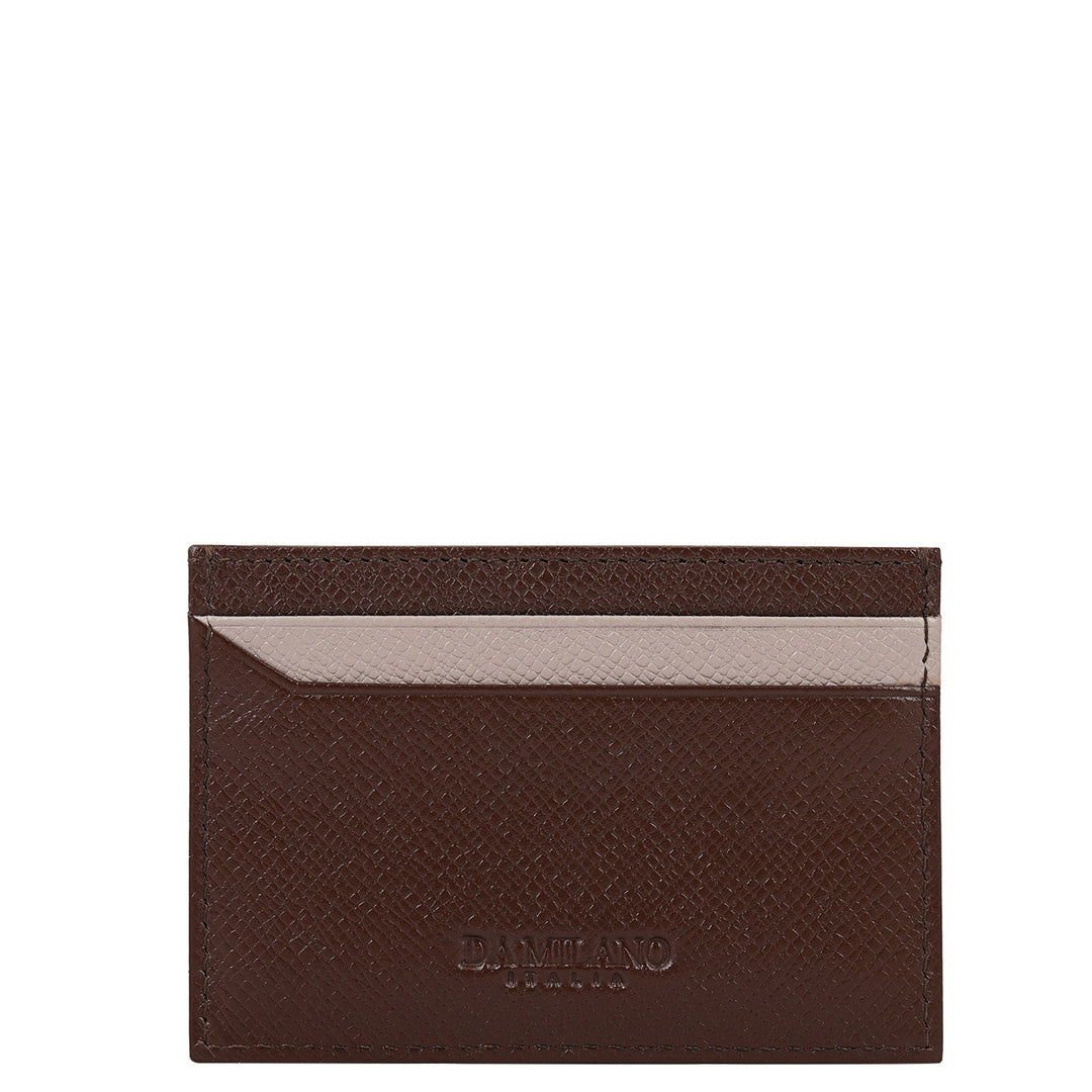 4 Slots Saffiano Leather Card Case - Walnut
