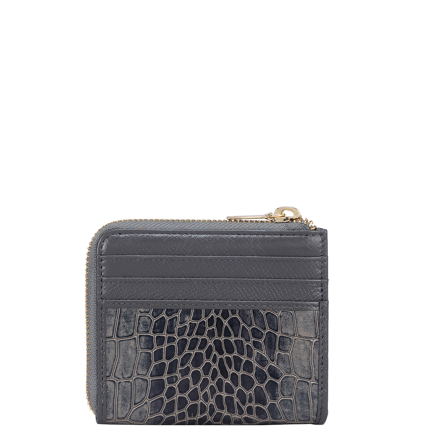 Croco Leather Card Case - Grey