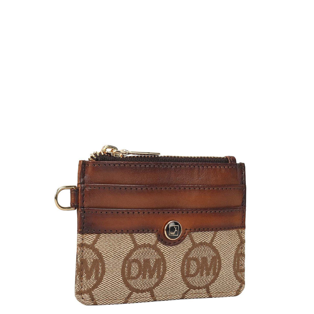 4 Slots Leather Card Case - Beige & Cognac