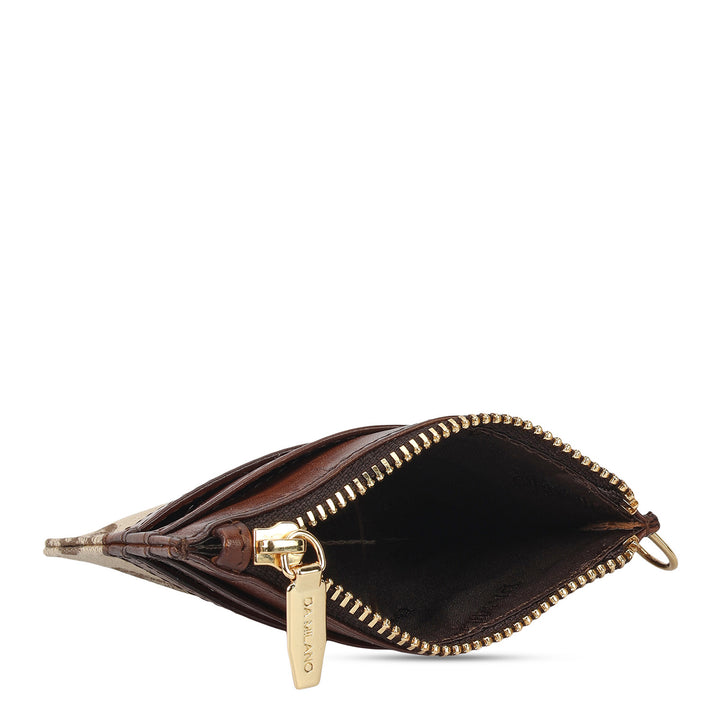 4 Slots Leather Card Case - Beige & Cognac