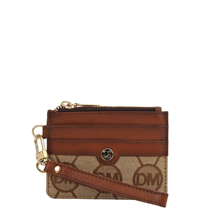 4 Slots Leather Card Case - Beige & Cognac