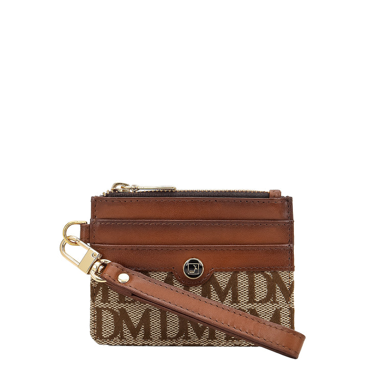 4 Slot Card Case - Beige & Cognac