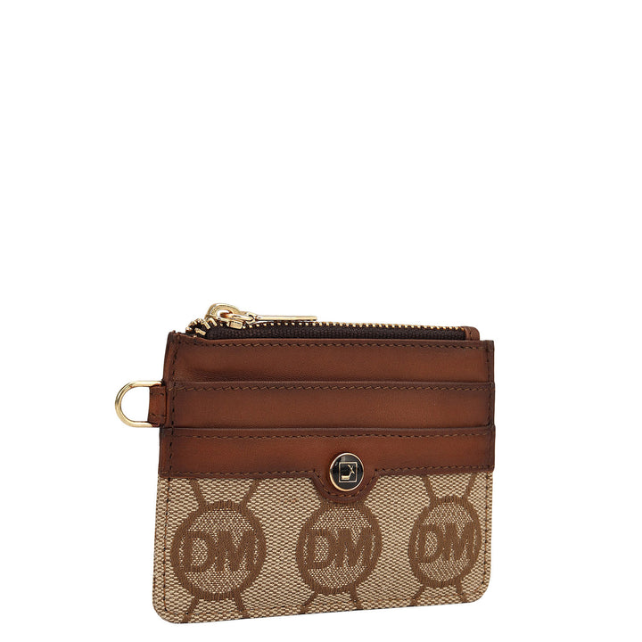 4 Slots Leather Card Case - Beige & Cognac