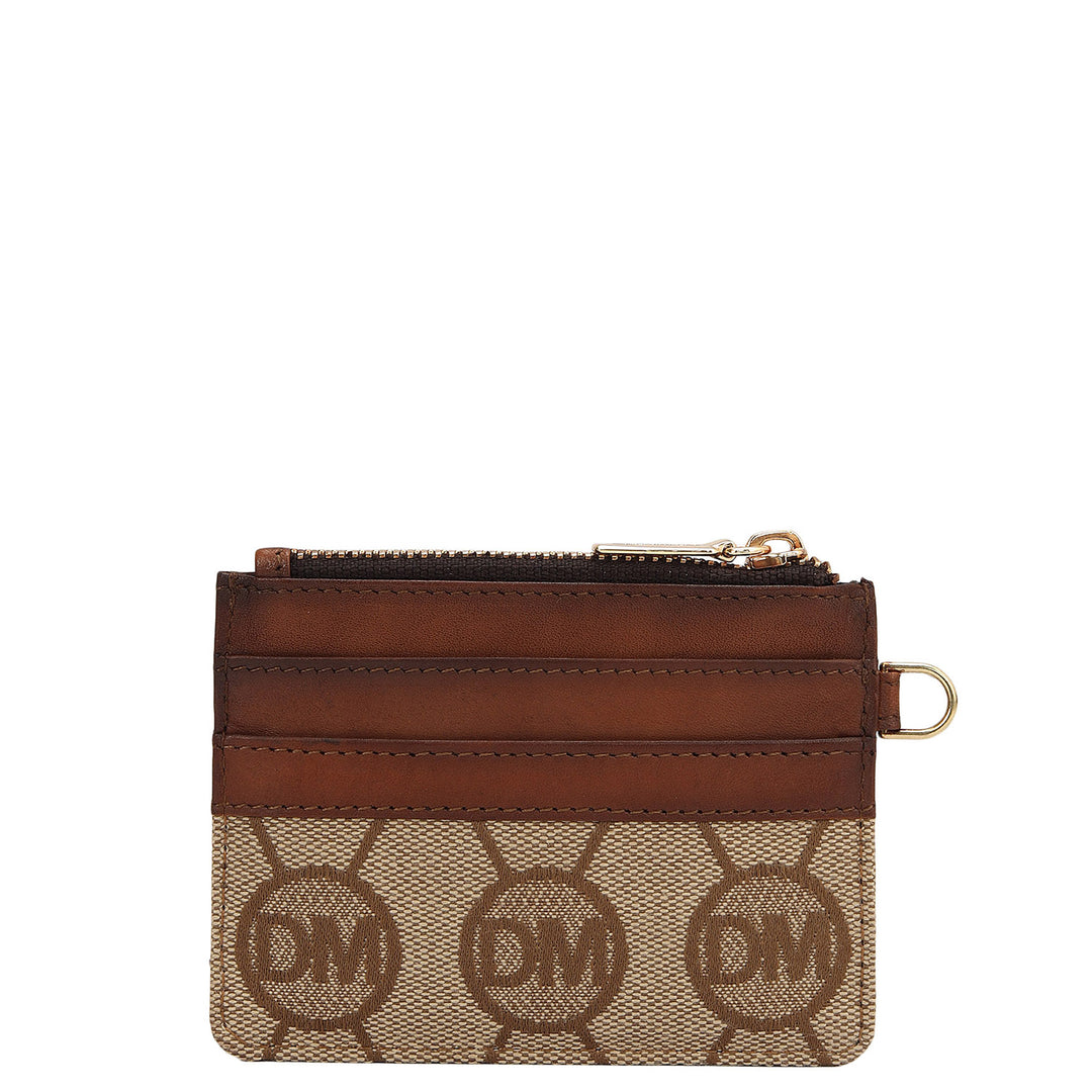 4 Slots Leather Card Case - Beige & Cognac