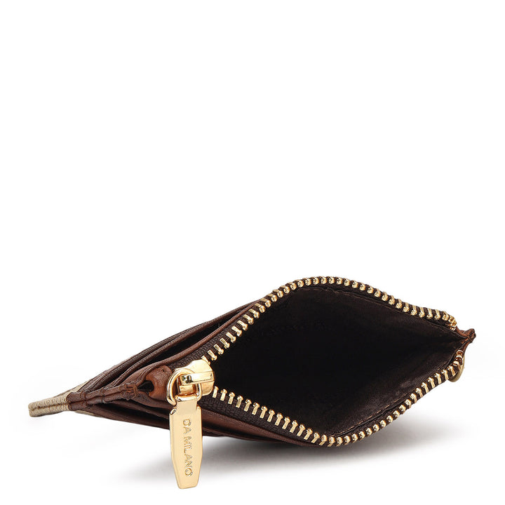 4 Slots Leather Card Case - Beige & Cognac