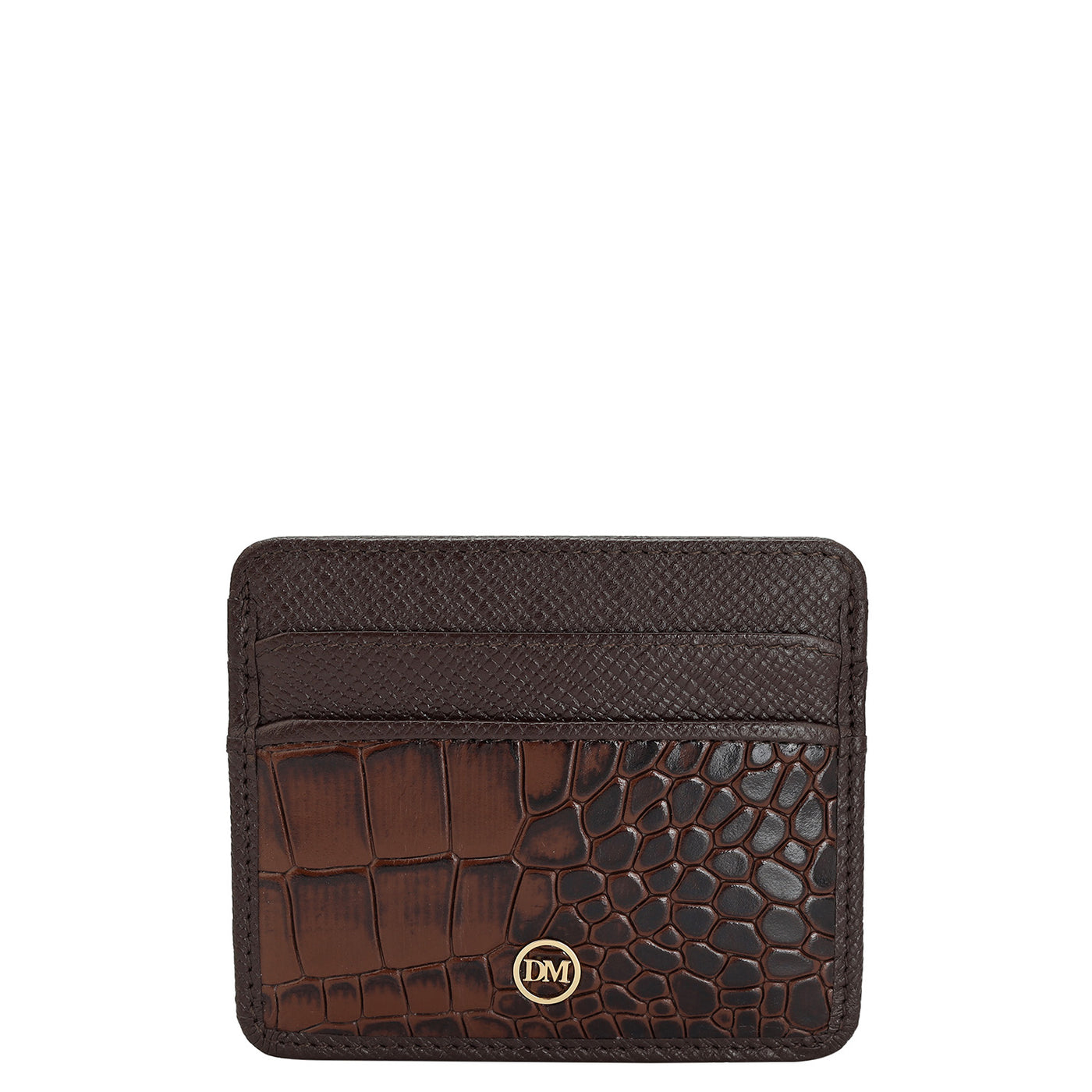 Croco Franzy Leather Card Case - Brown