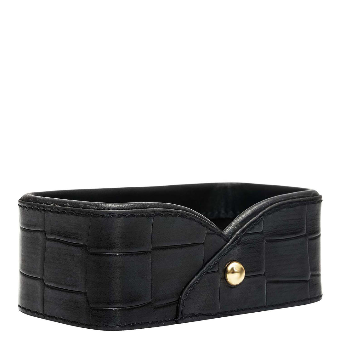Croco Leather Card Organiser - Black