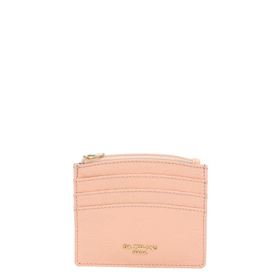 Wax Leather Card Case - Peach