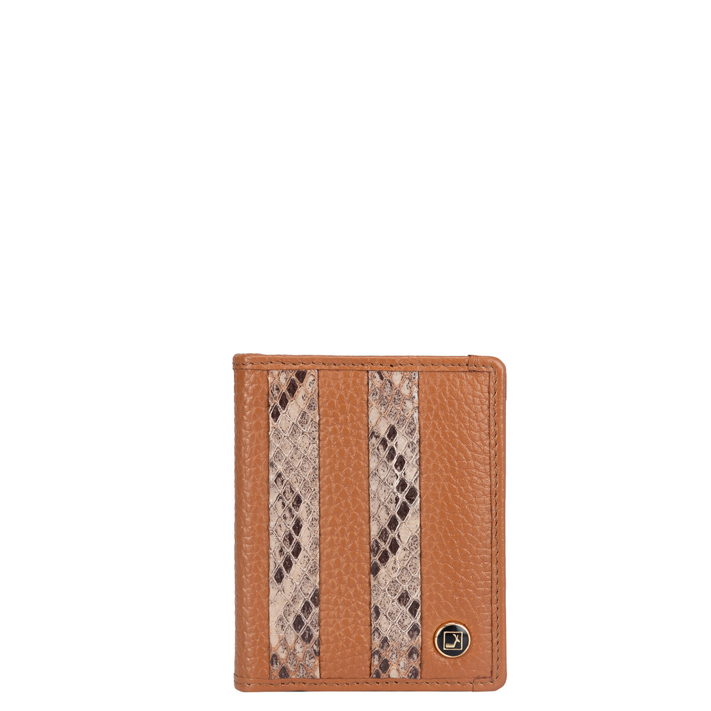 Wax Snake Leather Card Case - Caramel