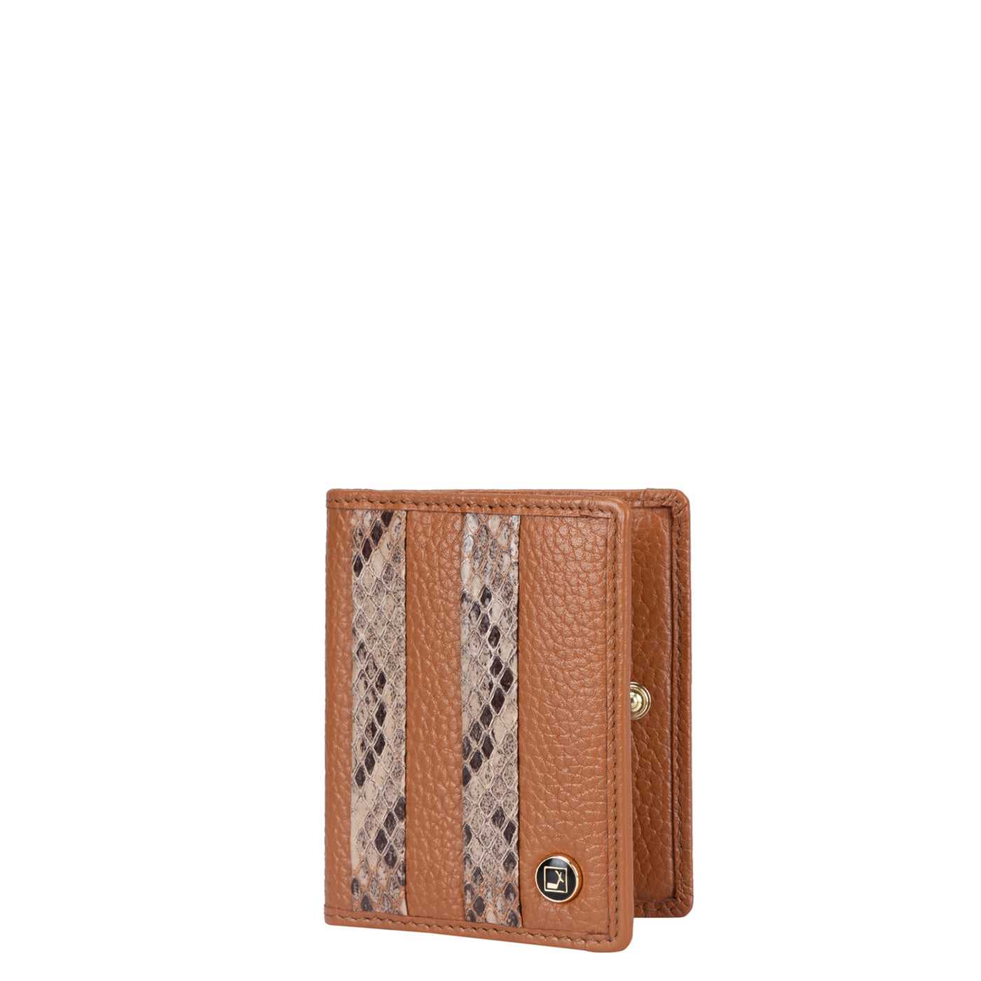 Wax Snake Leather Card Case - Caramel