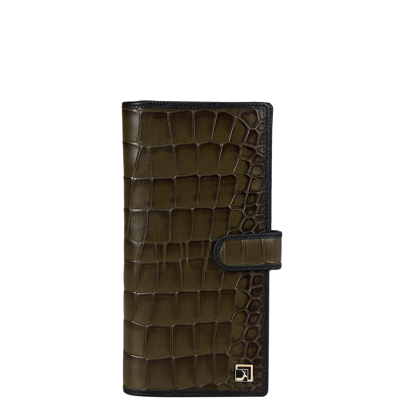 Croco Leather Card Case - Military Green