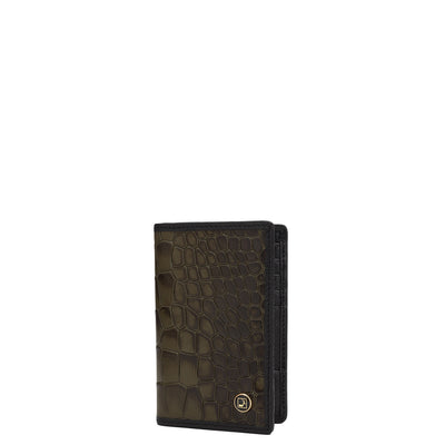 Croco Leather Card Case - Military Green