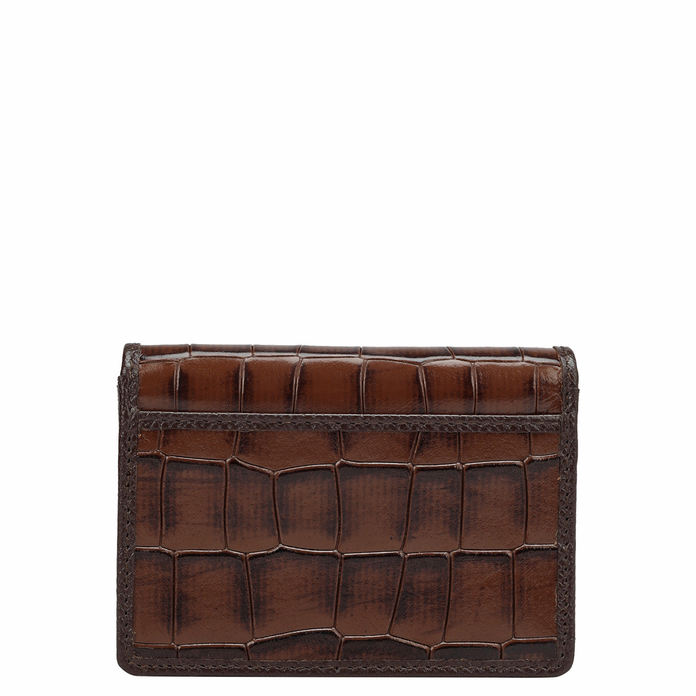 Croco Leather Card Case - Brown