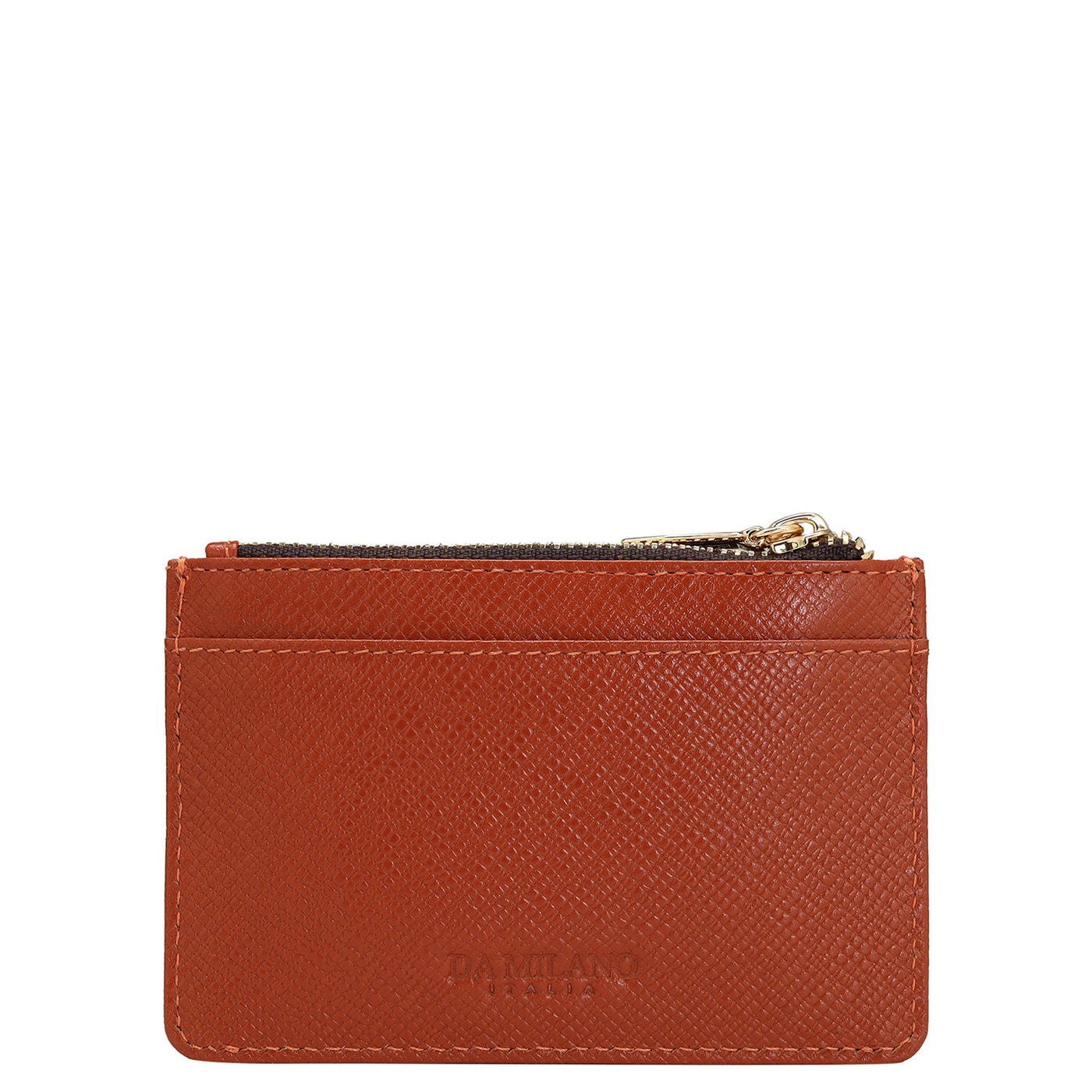 Franzy Leather Card Case - Chocolate & Rust Orange
