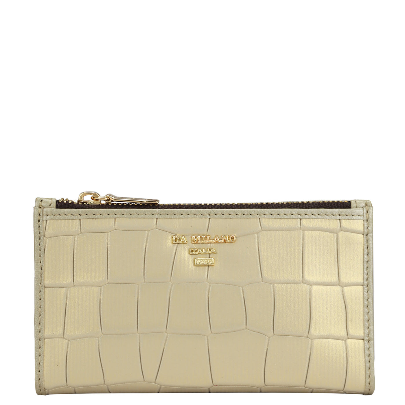 Croco Leather Card Case - Gold