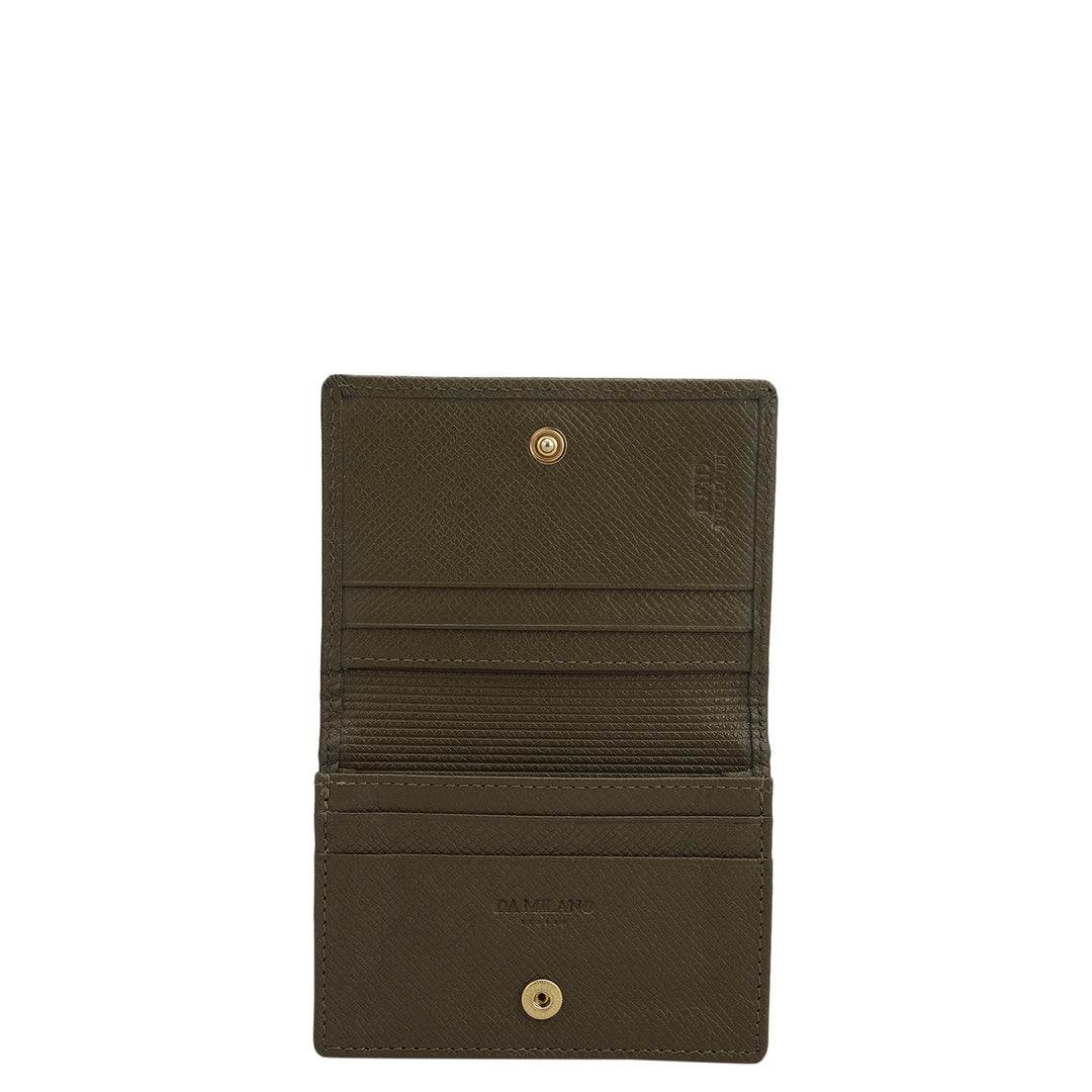 4 Slots Leather Card Case - Military Green