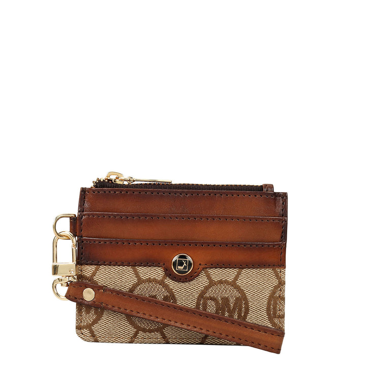 4 Slots Leather Card Case - Beige & Cognac
