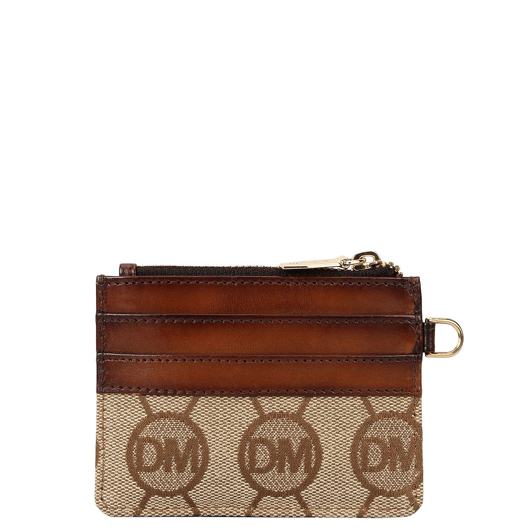 4 Slots Leather Card Case - Beige & Cognac