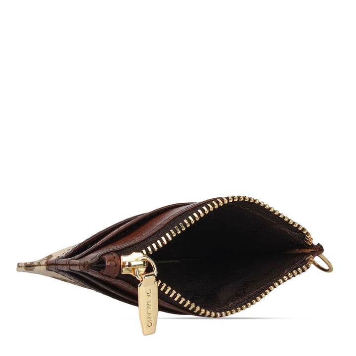4 Slots Leather Card Case - Beige & Cognac