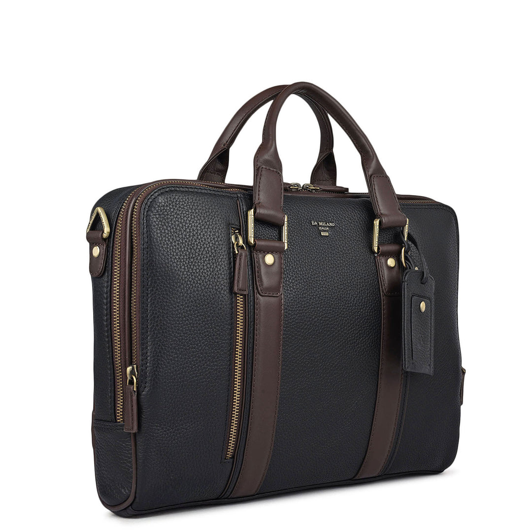 Wax Leather Laptop Bag - Black