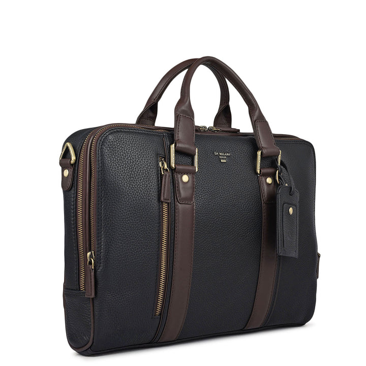 Wax Leather Laptop Bag - Black