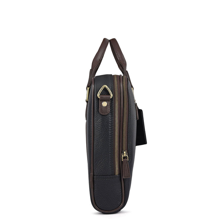 Wax Leather Laptop Bag - Black