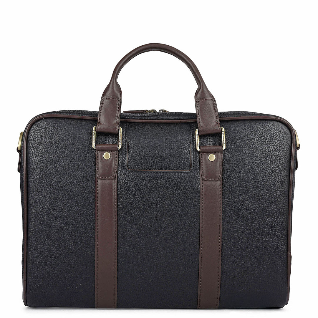 Wax Leather Laptop Bag - Black