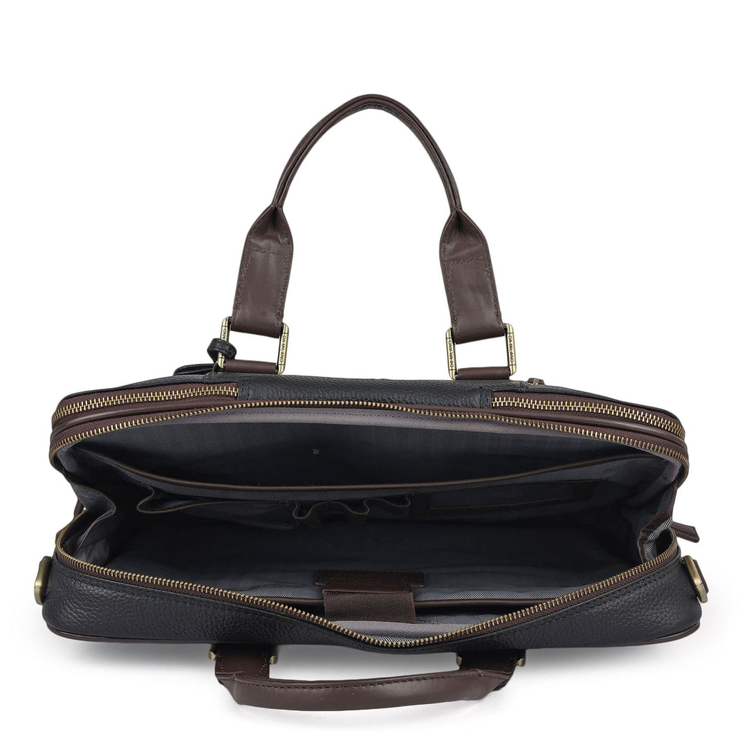 Wax Leather Laptop Bag - Black