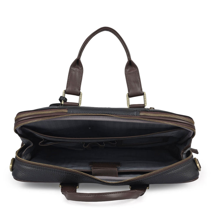 Wax Leather Laptop Bag - Black