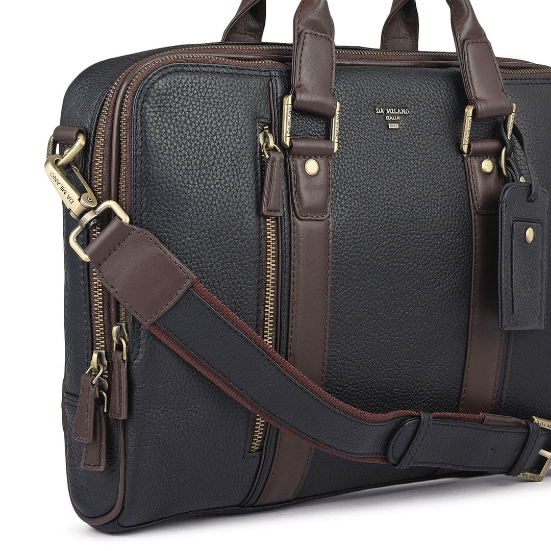 Wax Leather Laptop Bag - Black