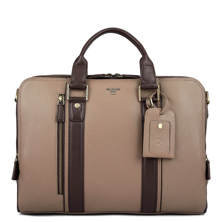 Wax Leather Laptop Bag - Greyish Taupe