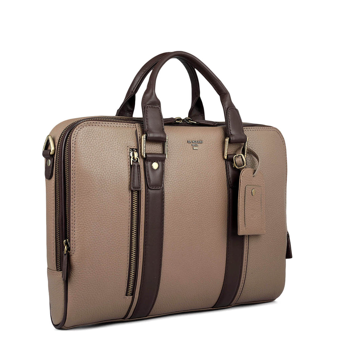 Wax Leather Laptop Bag - Greyish Taupe