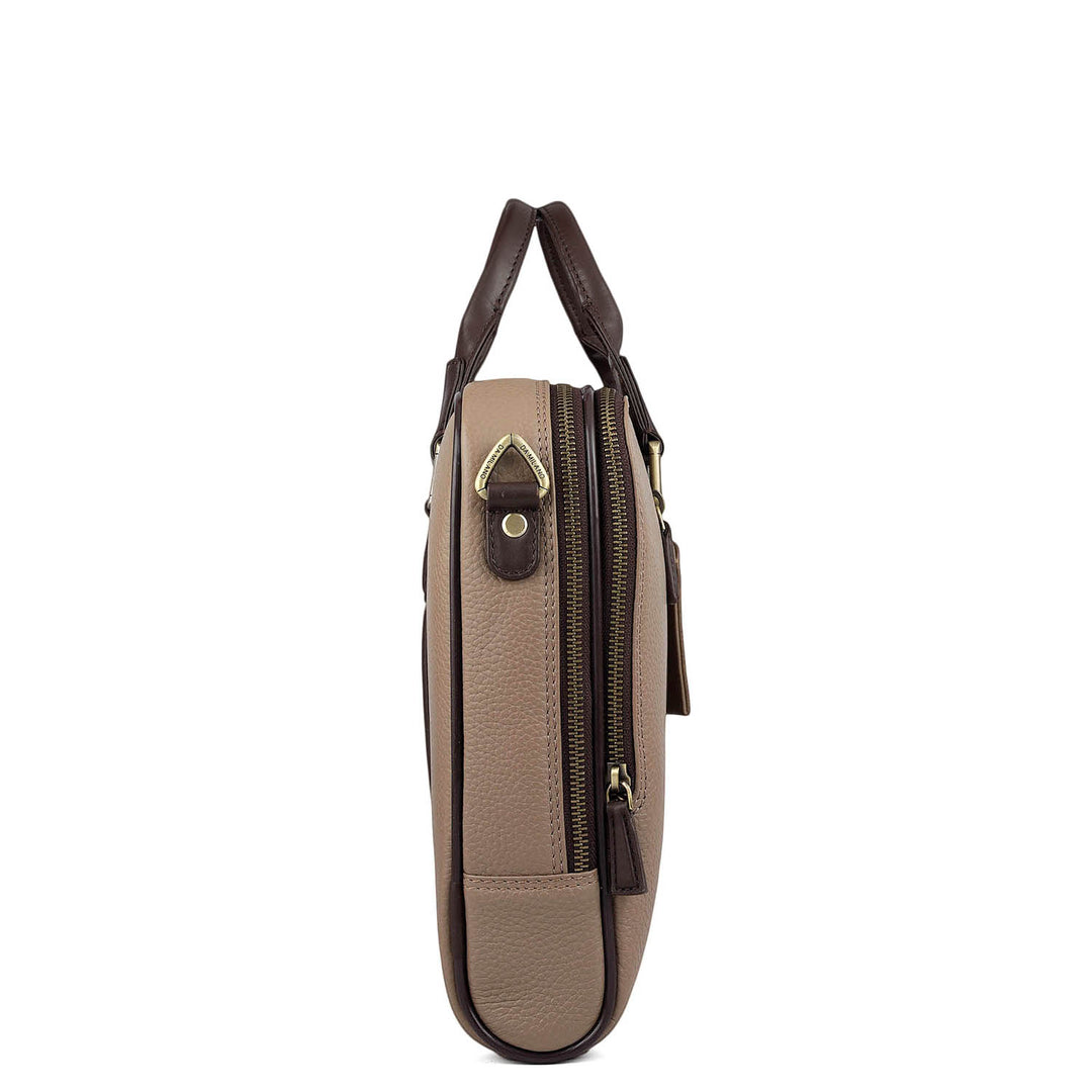 Wax Leather Laptop Bag - Greyish Taupe