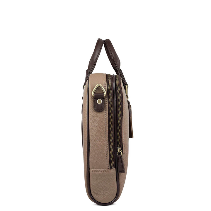 Wax Leather Laptop Bag - Greyish Taupe