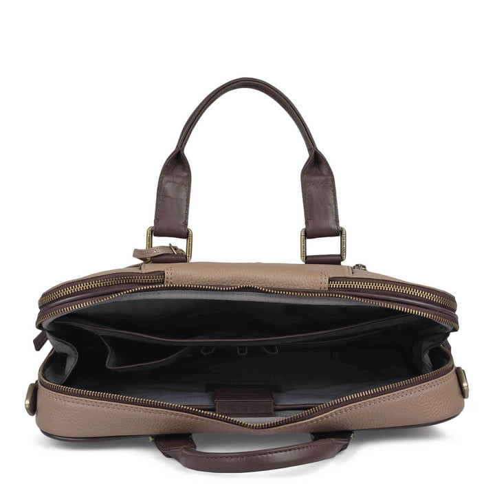 Wax Leather Laptop Bag - Greyish Taupe