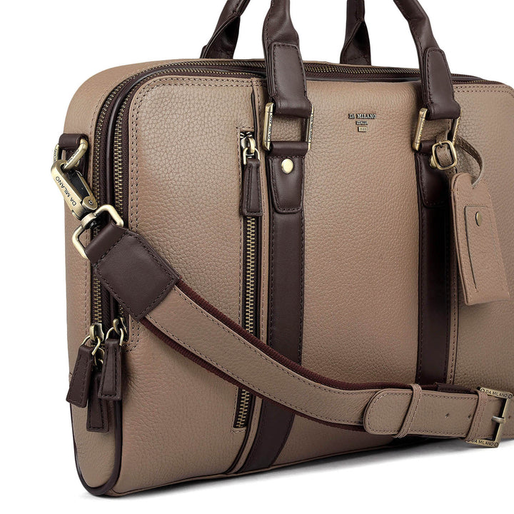 Wax Leather Laptop Bag - Greyish Taupe