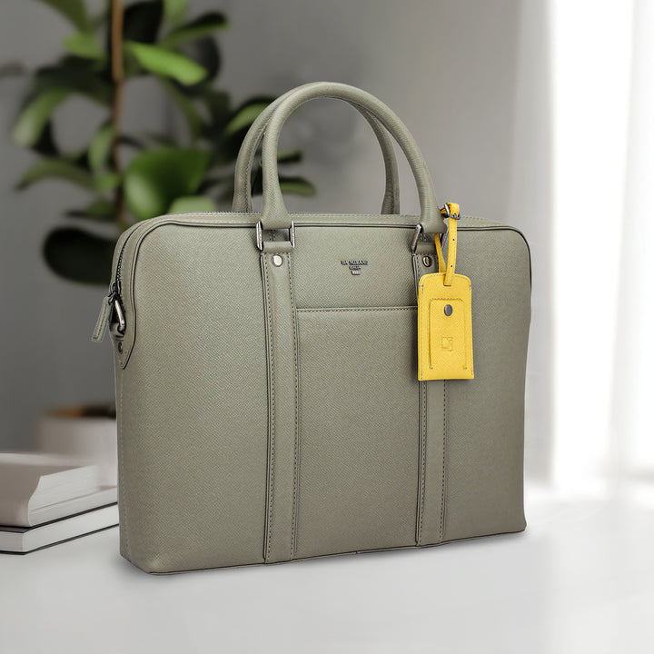Franzy Leather Laptop Bag - Stone Grey