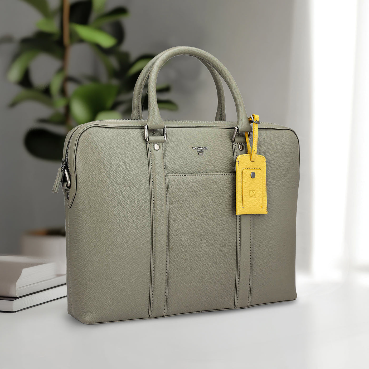 Franzy Leather Laptop Bag - Stone Grey
