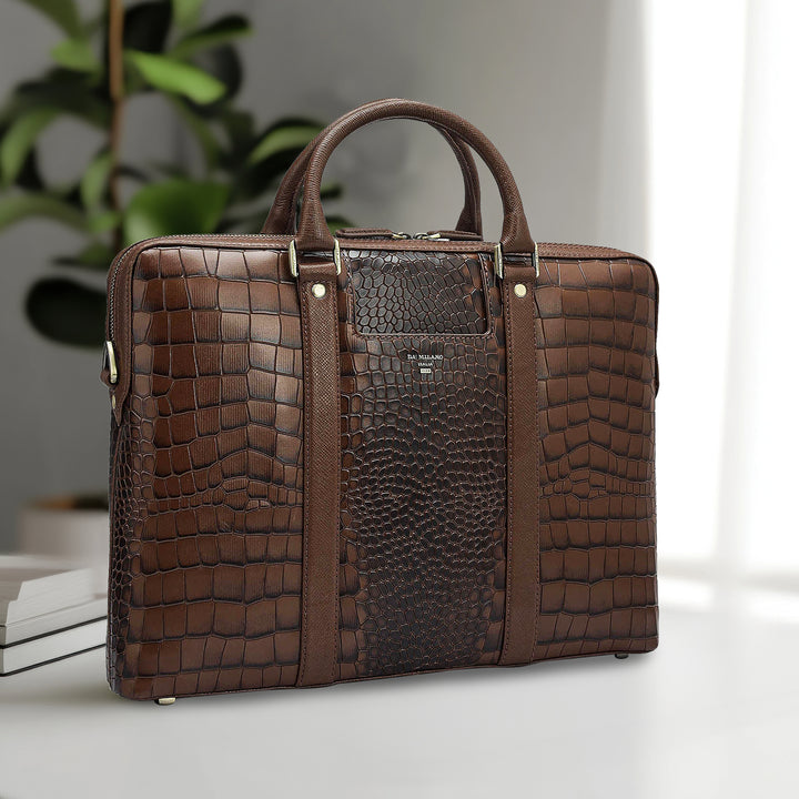 Croco Franzy Leather Laptop Bag - Date