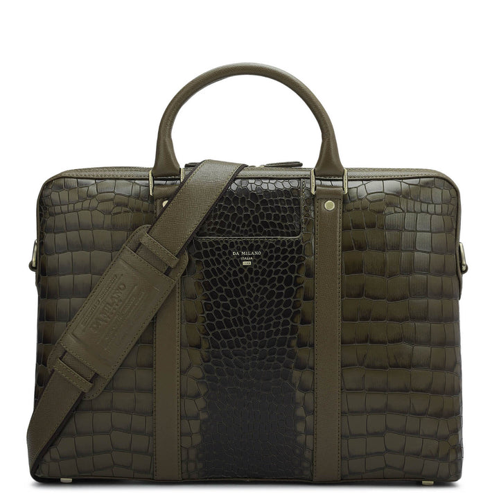 Croco Franzy Leather Laptop Bag - Military Green