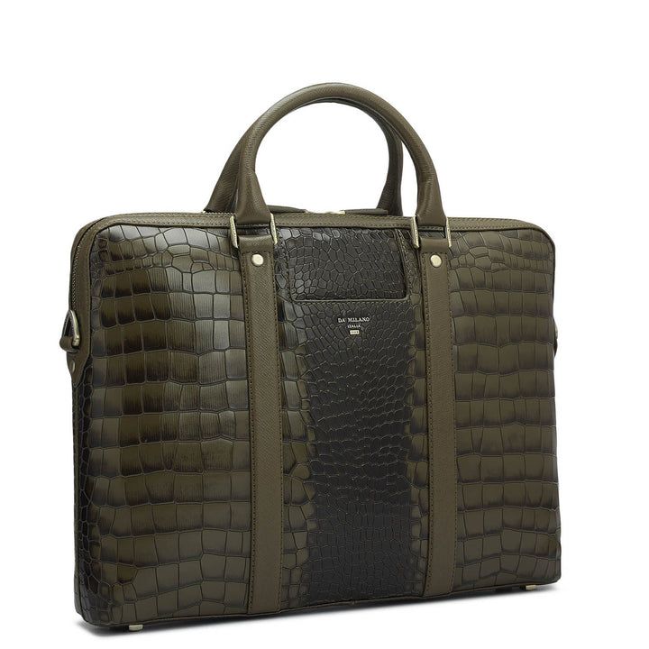 Croco Franzy Leather Laptop Bag - Military Green