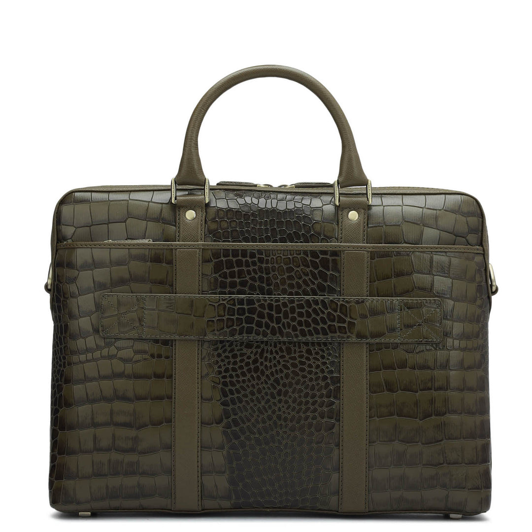 Croco Franzy Leather Laptop Bag - Military Green