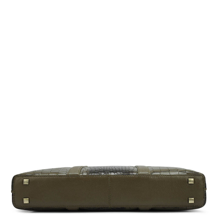 Croco Franzy Leather Laptop Bag - Military Green