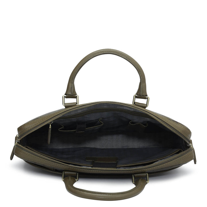 Croco Franzy Leather Laptop Bag - Military Green